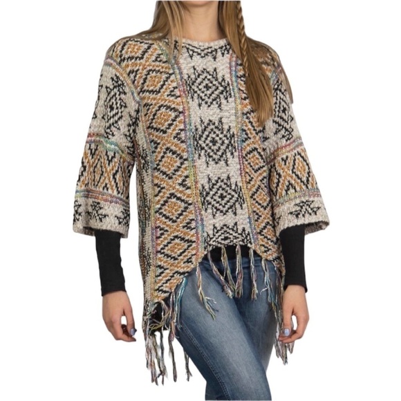 Baciano By Bacci Colorful Aztec Fringe Knit Sweater - Picture 1 of 12